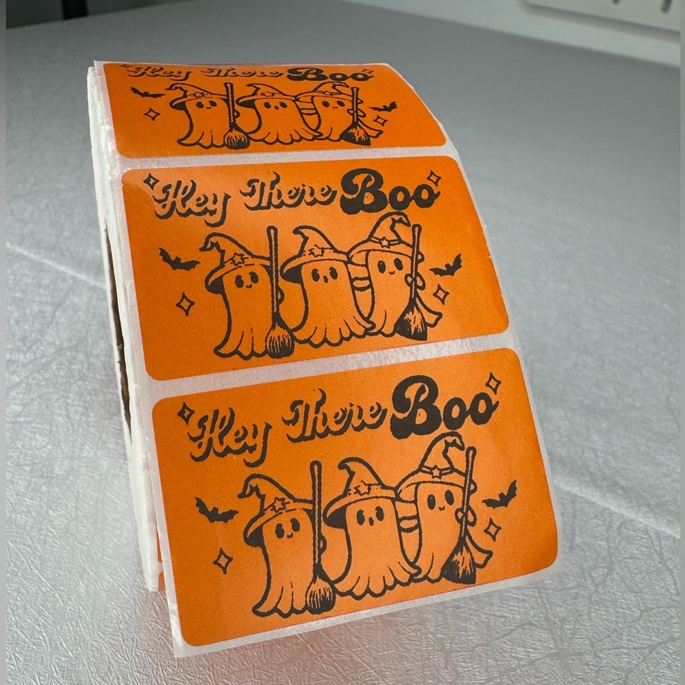 Hey Boo orange Sticker, Ghost Sticker, Halloween Sticker packaging stickers new - Picture 7 of 11